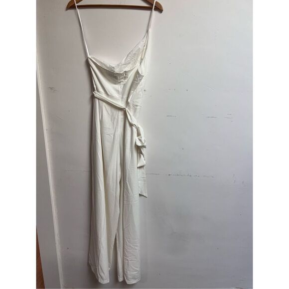 Petal & Pup Women's White Leyton Asymmetric Belted Wide Leg Jumpsuit Sz 12 NWOT - Picture 10 of 12